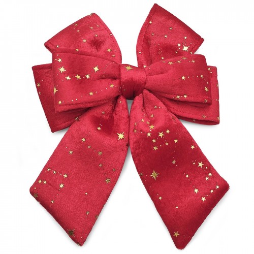 Φιόγκος Κόκκινος Διπλός Χρυσά Σχέδια 33x25cm Xmasfest 1134177